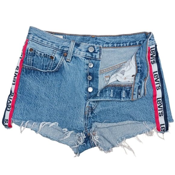 Levi's Pants - LEVIS 501 Premium Sport Tape Denim Jean Shorts Cutoffs Frayed Hem Big E Sz 26